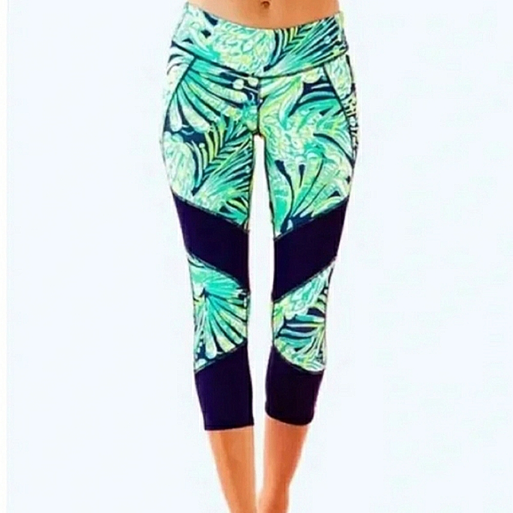 Lilly Pulitzer Luxletic 21" Thea Weekender Crop Legging Mesh Blue Green Size XL - Picture 13 of 13